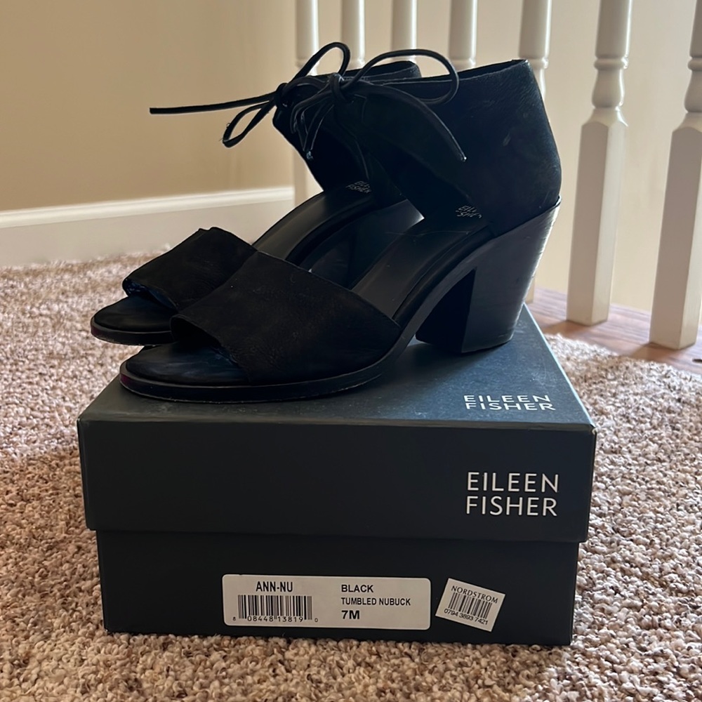 Eileen Fisher black nubuck tie sandals